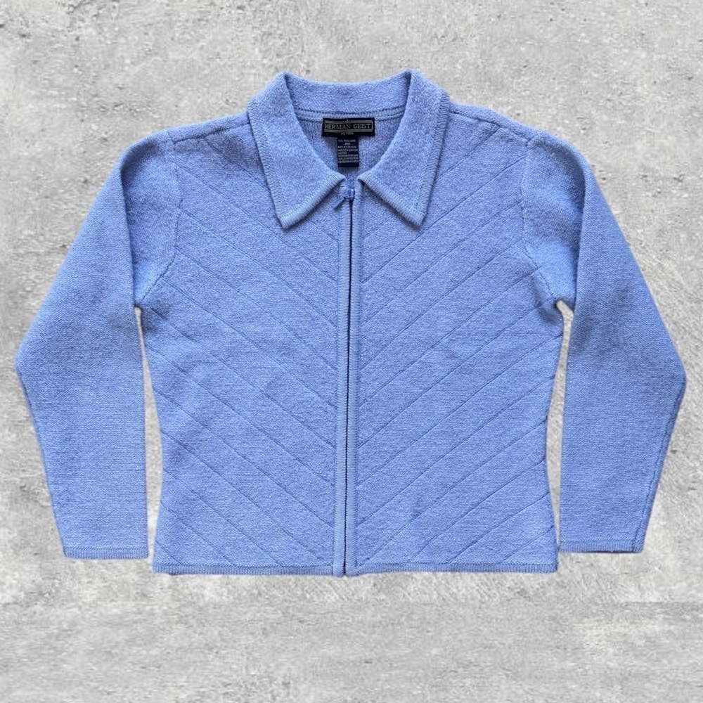 Herman Geist Vtg 100% Wool Full Zip Cardigan Sweater Women’s **PETITE**Size (PM)